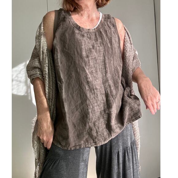 FLAX Linen Tank Top Brown size large Lagenlook layering Minimalist style - Picture 1 of 7